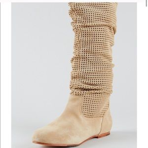 UGG Beige Perforated Suede Slouch Knee Boots
